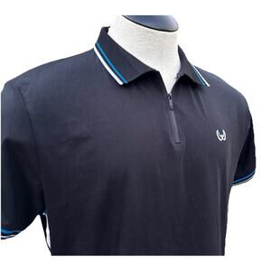 Nick Danger Men L 1/4 Zip Stretch Polo Black Blue white trim Cotton spandex